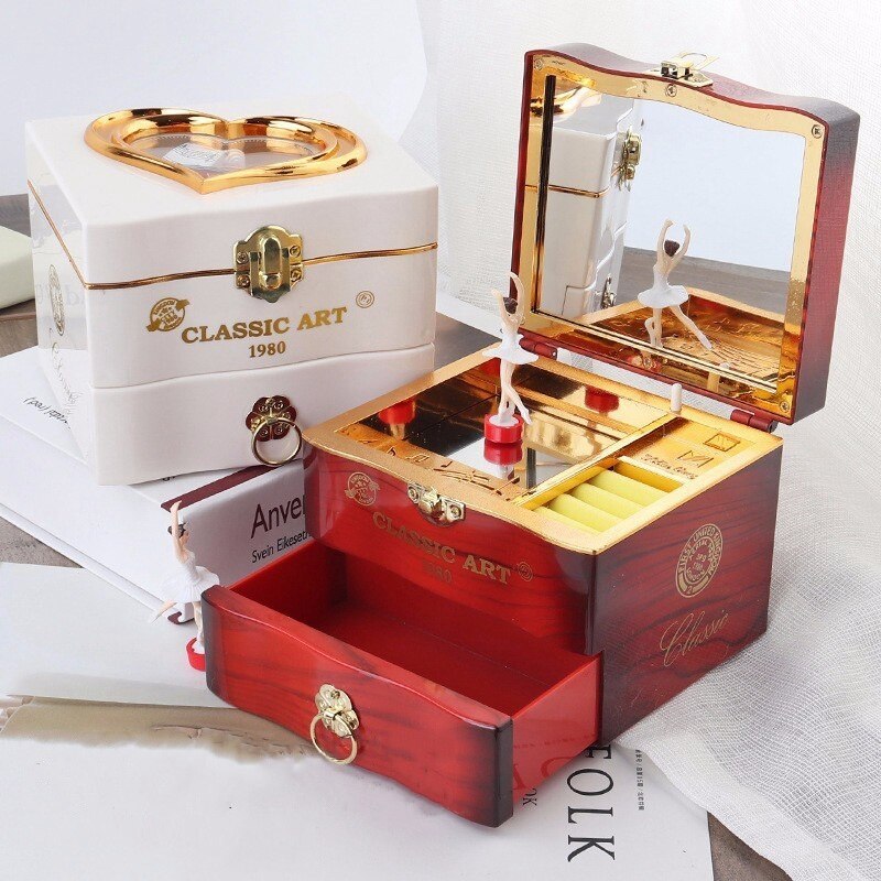 Classic Rotating Dancer Ballerina Piano Music Box Clockwork Plastic Jewelry Box Girls Hand Crank Music Mechanism Christmas