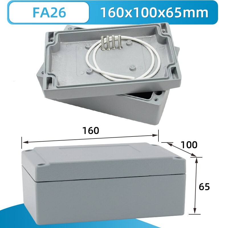 IP66 waterproof aluminium electrical assembly project junction box metal enclosure case hermetic distribution terminal housing: FA26 160x100x65mm