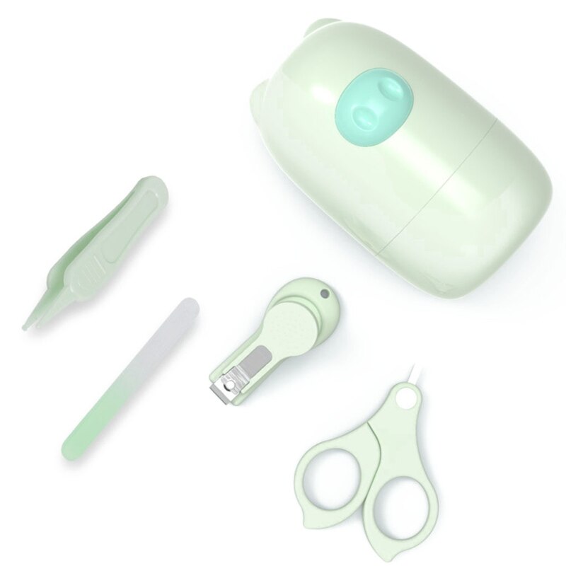 B2EB Professionele 4-In-1 Baby Nail Kit Met Leuke Cartoon Case Nagelknipper/Nagelschaar/Nagel bestand/Pincet Voor Baby: Green