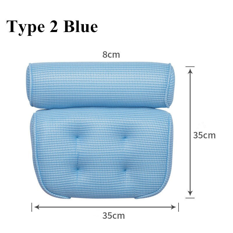 3D Mesh Spa Bath Pillow with 6/4pcs Suction Cups Neck Back Support Breathable Spa Pillow Bathroom Accersories подушка для ванны: type 2 blue