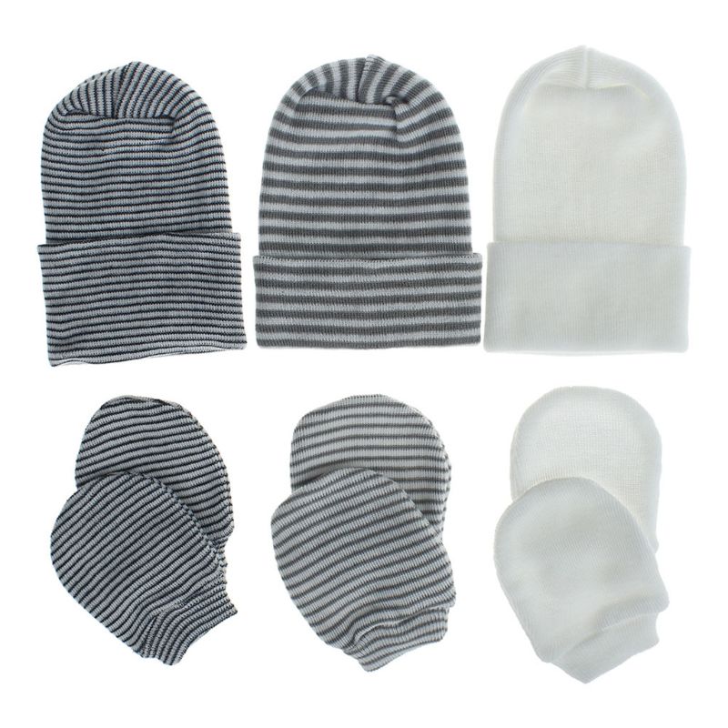 2Pcs Baby Anti Scratching Soft Cotton Gloves Double Layers Hat Set Protection Scratch Mittens Warmer Cap Kits