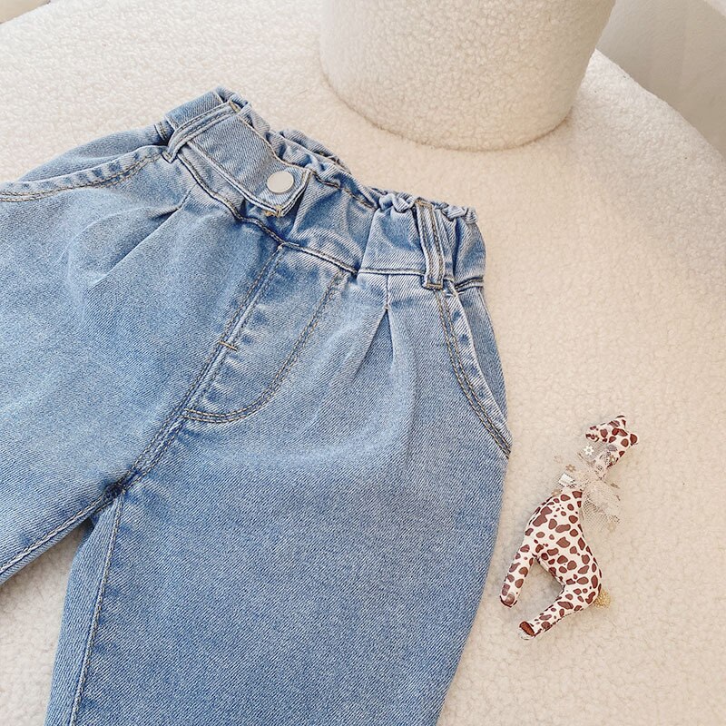 Spring Children‘s Denim Jeans Kids Harem Pants Cute Girls Casual Loose Trousers