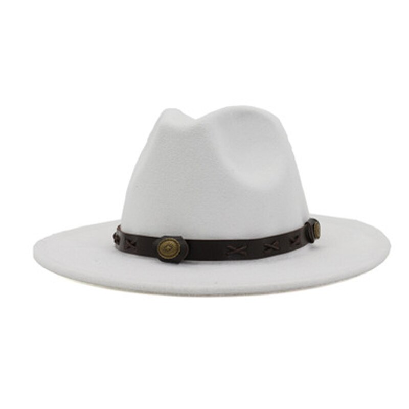 QBHAT uomo donna cappelli Fedora Jazz in feltro di lana tinta unita con cinturino in pelle marrone cappello da Cowboy a tesa larga cappello verde Trilby Panama per la festa