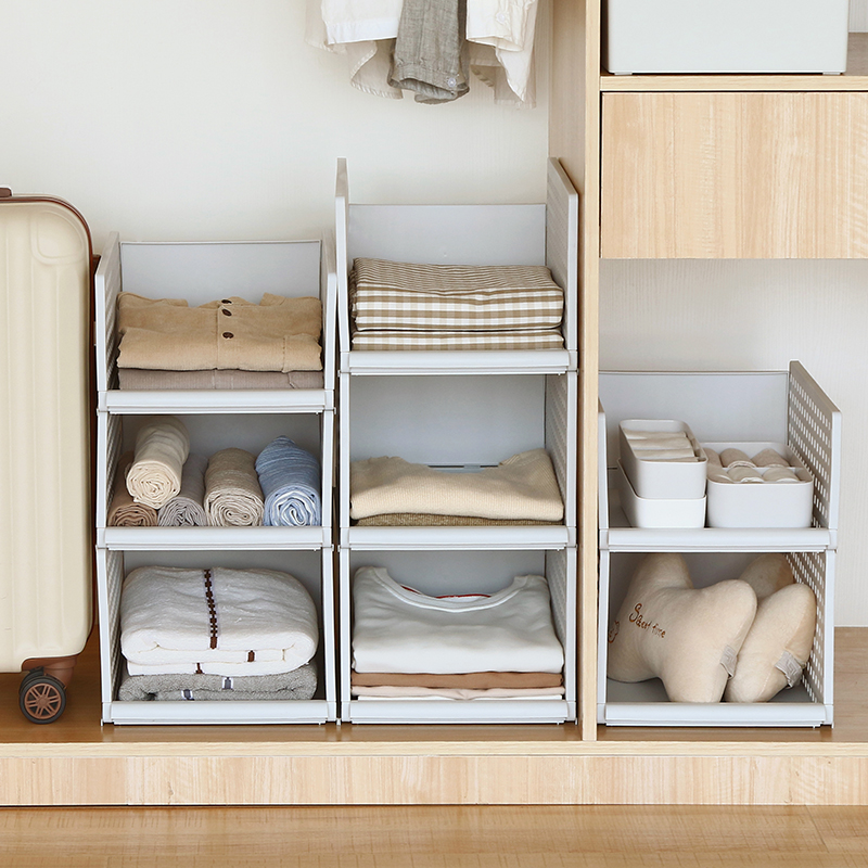 Wardrobe Layered Partition Shelf Storage Compartment Clothes Cabinet Baffle Layered Frame Folding Organizer Holder Bedroom