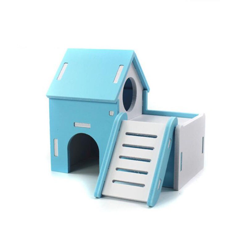 Château pour animaux de compagnie maison pour animaux de compagnie vue pont échelle petit Animal refuge Hamster maison de luxe deux couches cabane en bois: 10