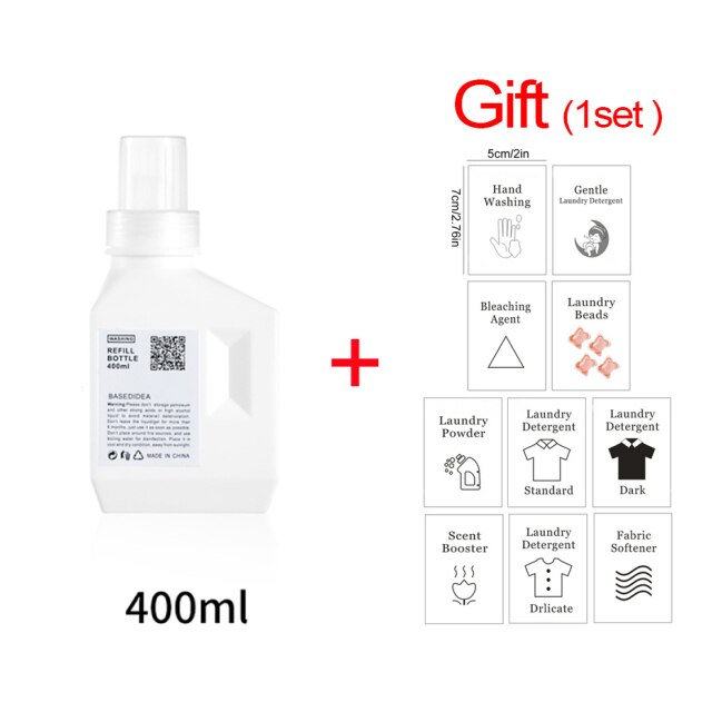 Vaskeflaske for baderom med etiketter vaskemiddel mykner blekemiddel oppbevaringsboks 1000ml tomme flasker med stor kapasitet: B-hvit 400ml