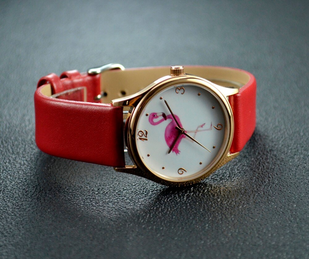 Flamingo Horloge Rode Band Unisex Wereldwijd
