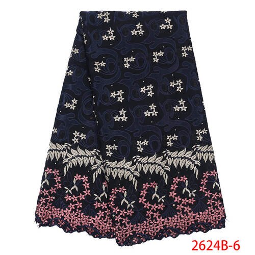 Nigerian Laces Fabrics Swiss Voile Laces In Switzerland Embroidered cotton with stones for wedding KS2624B-1: Picture 6
