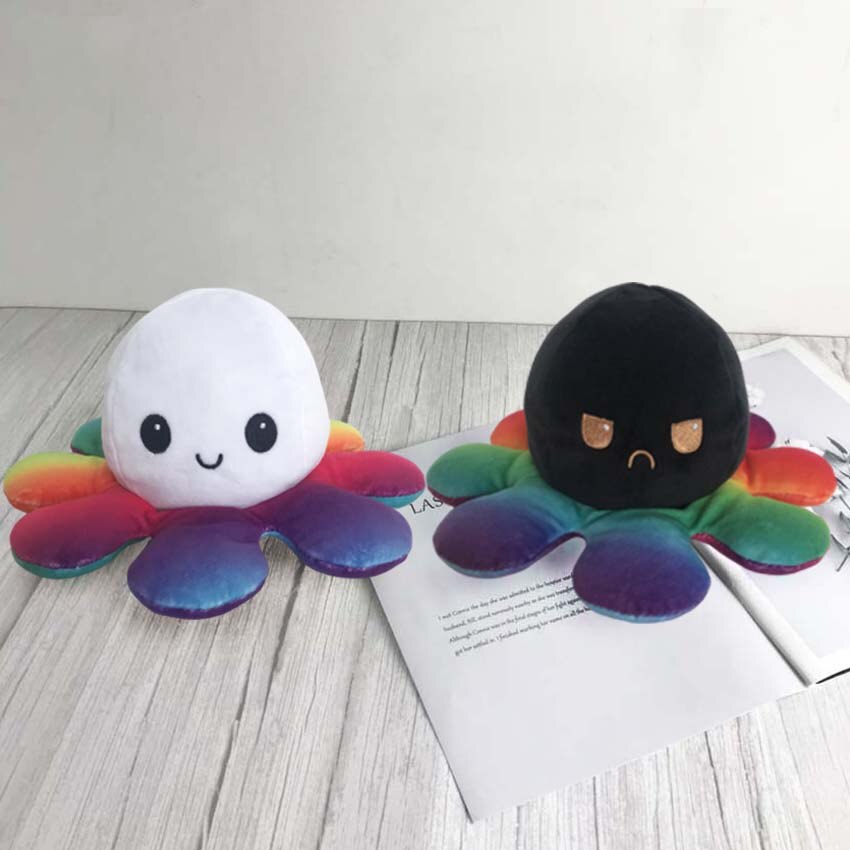 Flip Octopu Stuffed Plush Doll Different Sides To Show Different Moods Soft Simulation Reversible Plush Toy For Children: N-20X20X10cm