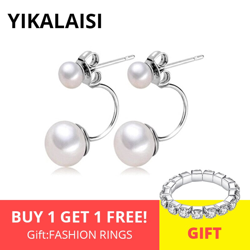 YIKALAISI 925 Sterling Zilver Natuurlijke Afgeplatte Dubbele Parel Oorbellen sieraden Voor Vrouwen 6-7-8mm Parel Dual Gebruik Manier 4 kleur