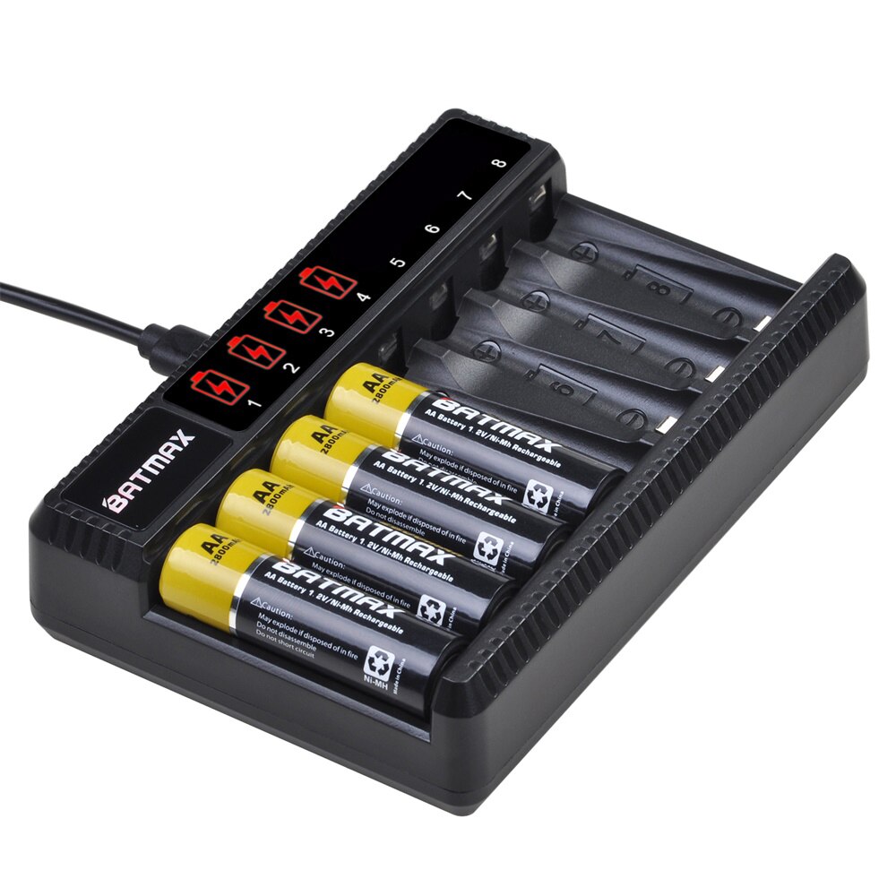 1.2v nimh aa batteri aa aaa oppladbart batteri  + 8- spor lader til lommelykter, fjernkontroller, lekebatteri: 4 stk aa sett