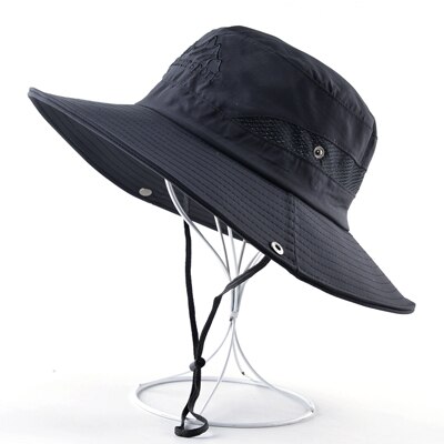Anti-uv sol hatte til kvinder udendørs sport hat bred skygge fiskeri cap sommer vandring camping ben gorros unisex spand hætter mænd: Sort