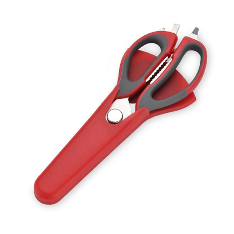 Multifunctional Stainless Steel Kitchen Scissors with Magnetic Attraction Strong Chicken Bone Refrigerator Scissor: Red Grey