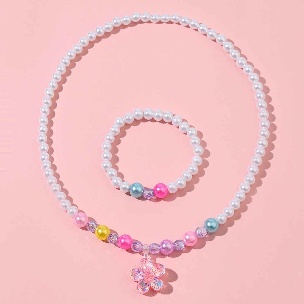 Conjunto de pulsera y collar dulce para niños, collar con cuentas coloridas de caramelo para niñas, joyería DIY al por mayor