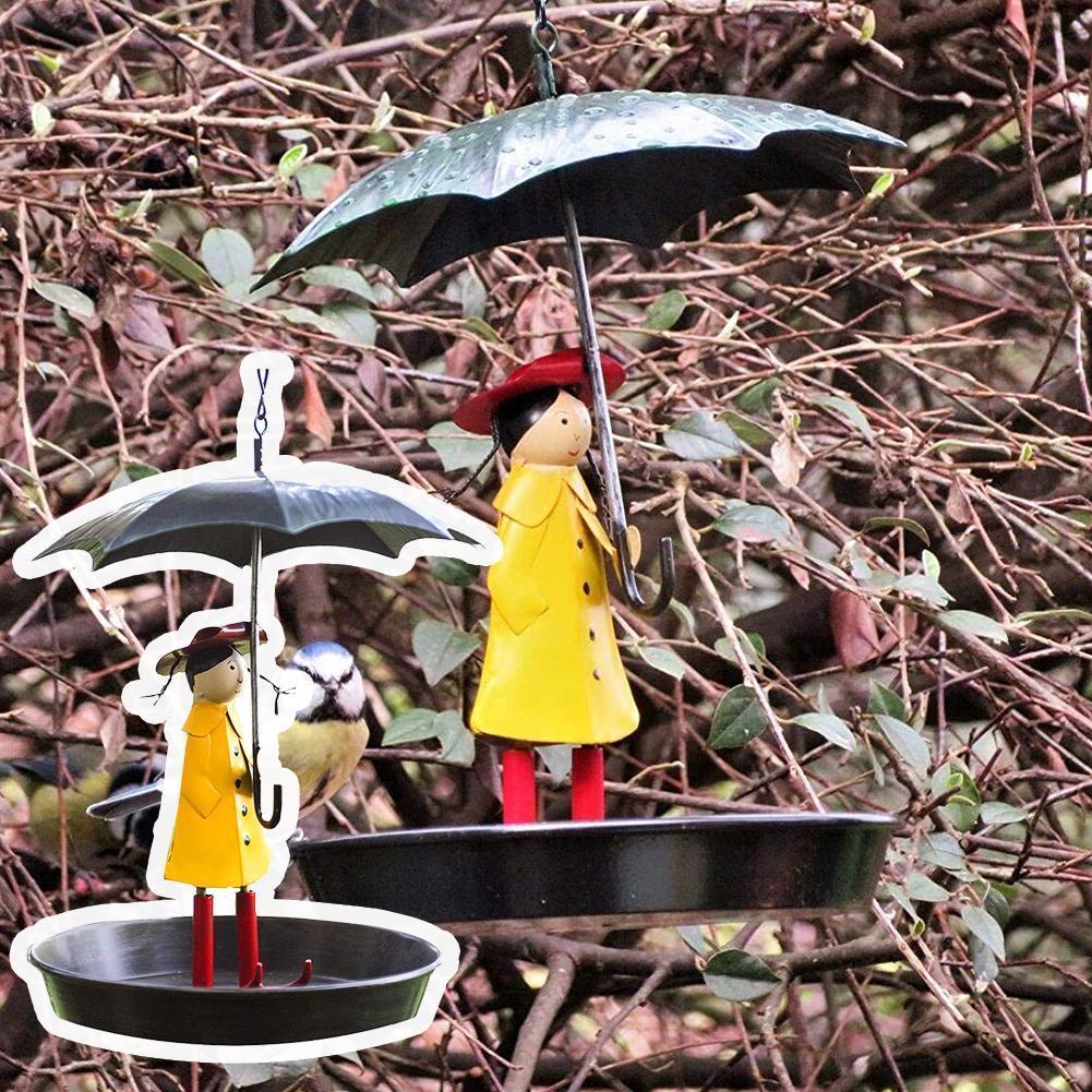 Vogel Feeder Metalen Hangende Ketting Meisje Paraplu Vogel Feeder Voor Wilde Vogels Opknoping Keten Vogel Feeder Lade P9K1