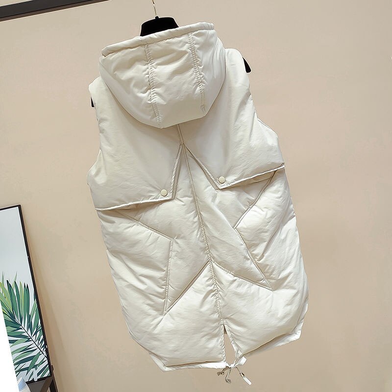 Kvinder vinter veste kort vest bomulds polstret jakke ærmeløs kvindelig vinter vest: Beige / Xl