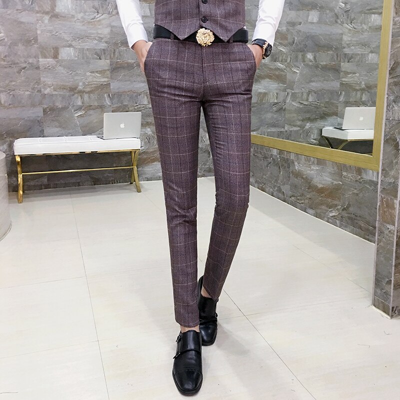 Men's Formal Casual Vintage Suit Pants Brown main image 0