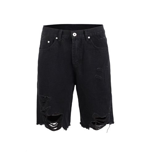 Jean ample pour hommes, Short en jean et détruit, cool, trou noir, combinaison , high street, offre spéciale: Black / XXL