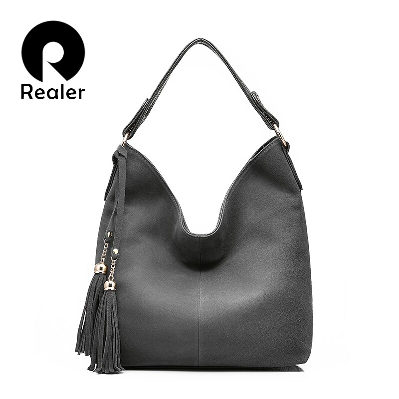 REALER handtas voor vrouwen grote bakken vrouwelijke effen nubuck lederen schoudertas crossbody tas dames messenger bags top-handvat Hobo