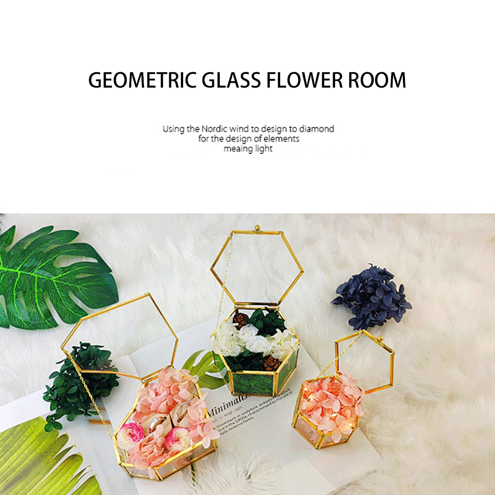 Geometrische Transparant Glas Eeuwige Bloem Hexagon Open Deksel Glas Sieraden Ring Box Ketting Armband Oorbel Sieraden Opslag