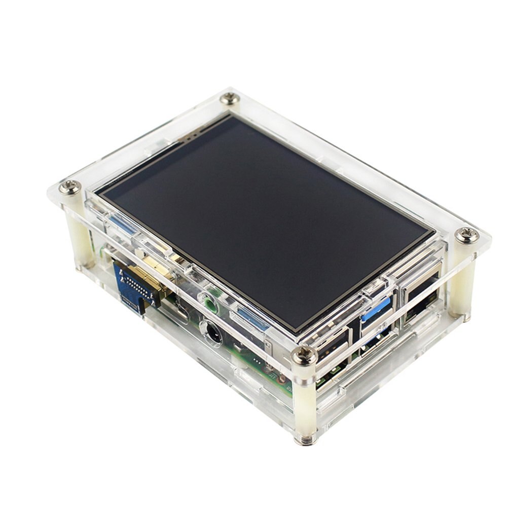 For Raspberry Pi 4 Model B Acrylic Case Transparent Shell for 3.5inch HDMI Touch Screen Display Enclosure