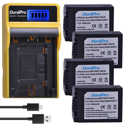 1pc DMW-BMA7 CGA-S006 900mAh Li-ion Battery + LCD USB Charger For Panasonic Lumix DMC FZ7 FZ8 FZ18 FZ28 FZ30 FZ35 FZ38 Camera: 4 Battery Set