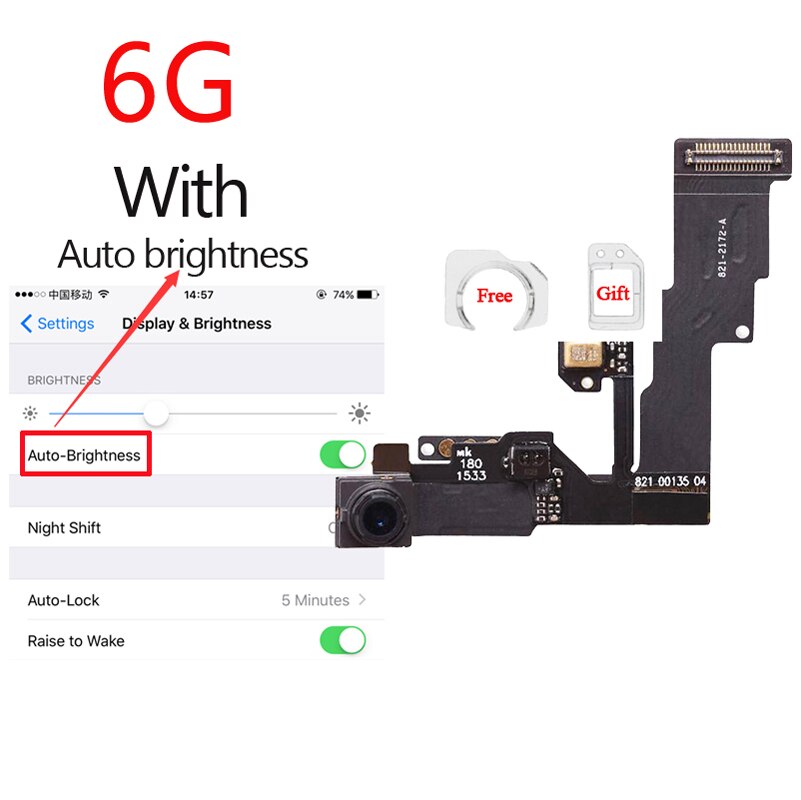 1 stuks NIEUW Front Camera Ring Houder Voor iPhone 5 5 S 5C 6 S 6 Plus Voorkant Camera lens Rechts Proximity Sensor Flex Kabel: 6G with Brightness