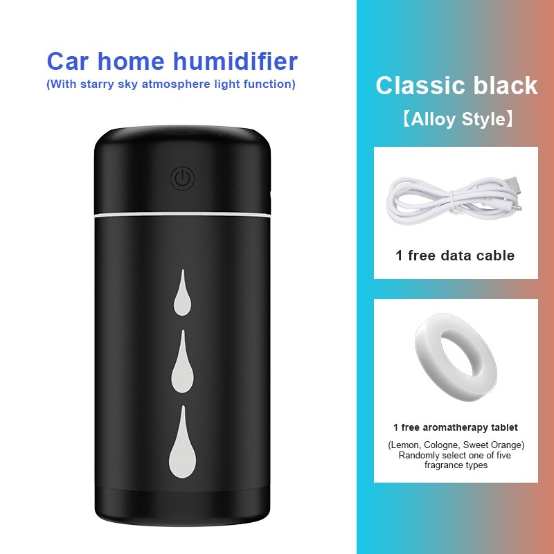 Auto Luchtbevochtiger Luchtreiniger Sterrenhemel Licht Projector Usb Draagbare Luchtbevochtiger Verneveling Essentiële Olie Aromatherapie Diffus: Black