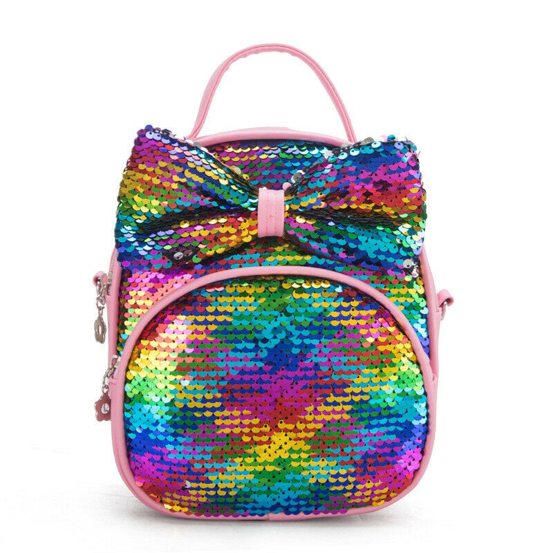 Dzieci dwa sposoby za pomocą cekiny torba łuk mini PU skórzany plecak dla dzieci dziewczyny nastolatek dziewczyny mody Crossbody torba na ramię: MULTI