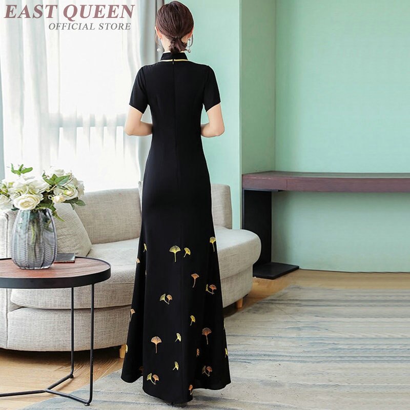 Svart maxi cheongsam kinesiske kjoler sommer aodai sexy orientalsk kjole qipao ao dai vietnam tradisjonell kjole  ta1750