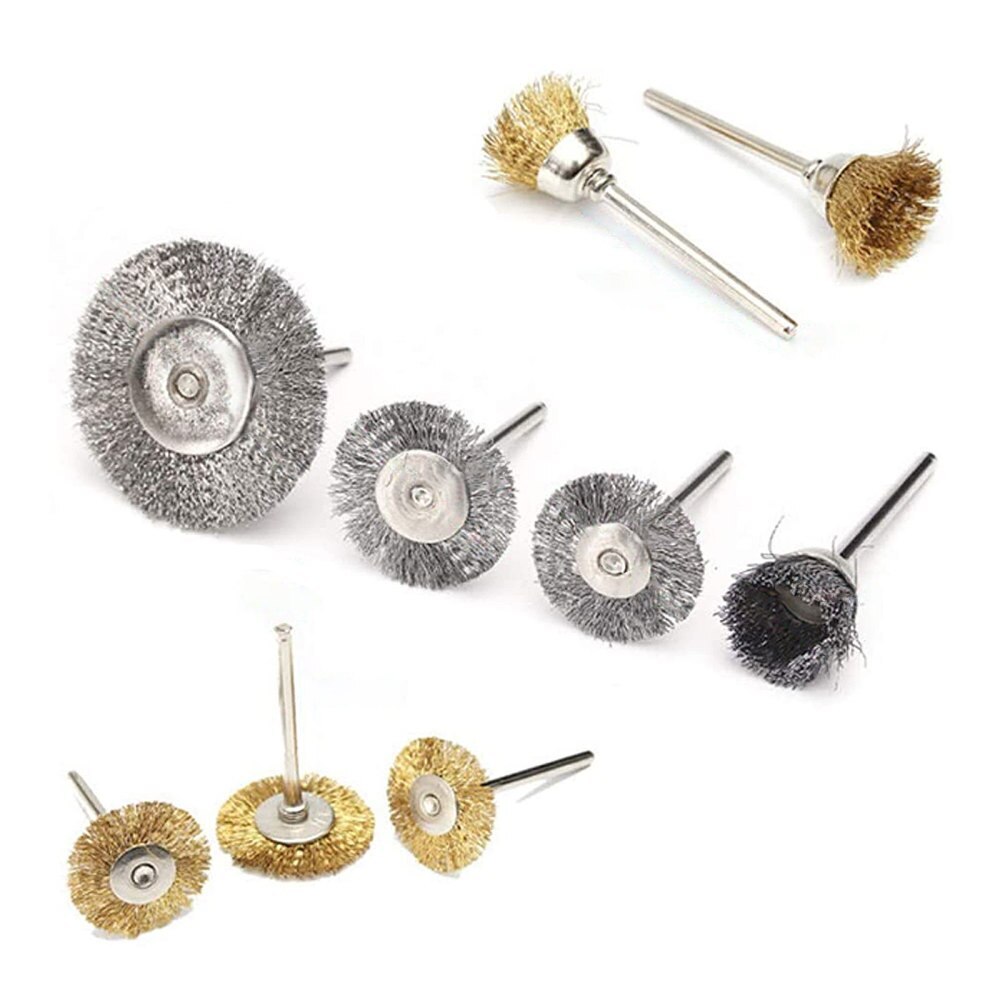24pcs Brass Brushes Set Drill Tools Burr Abrasive Head Mini Wire Steel Suitable For Metal Surface Cleaning Cup Wheels