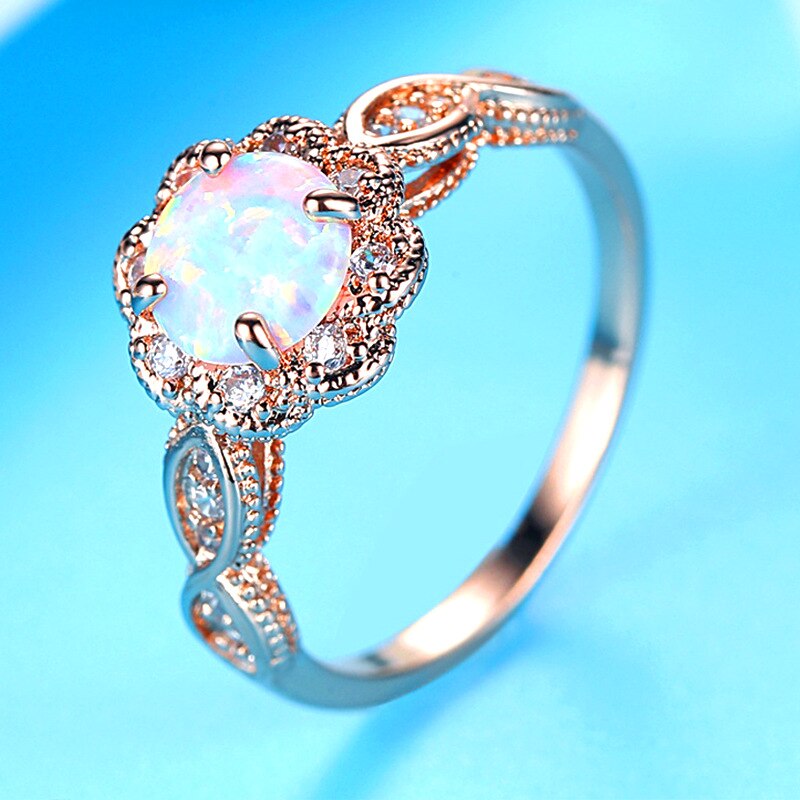 Prachtige Mode Vrouwen Hars Opal Rose Gold Hollow Rhinestone Ring Sieraden Engagement Wedding Anniversary Voor Vriendin