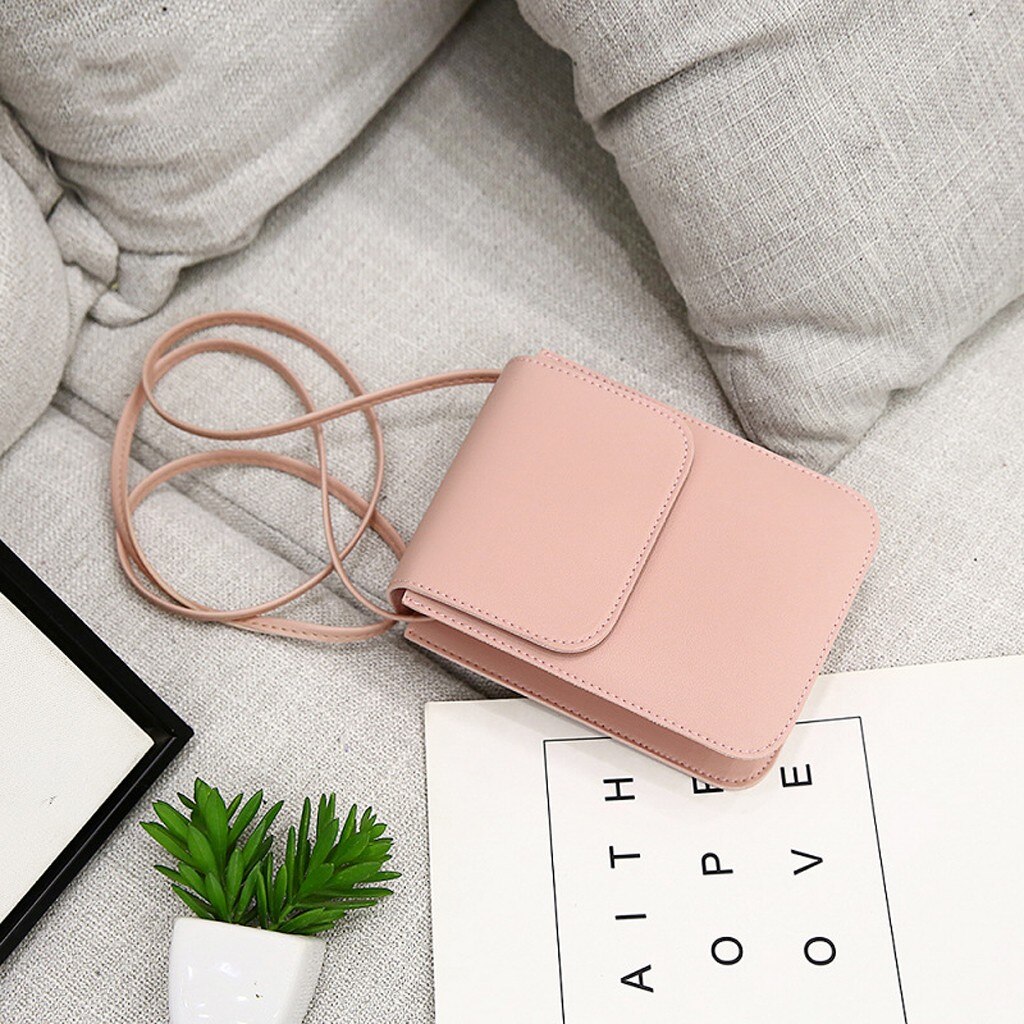 Kvinder farverig lille mobiltelefontaske pu skulder- og messenger tasker dame mini cross-body tasker firkantede tasker clutch #tip: Lyserød