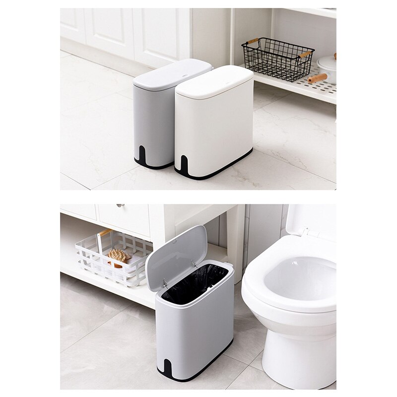 11L Narrow Type Trash Can Zero Waste Kitchen Recycle Bin Press Type Trash Bin Dustbin Plastic Waste Bin Garbage Bin Rubbish Bin