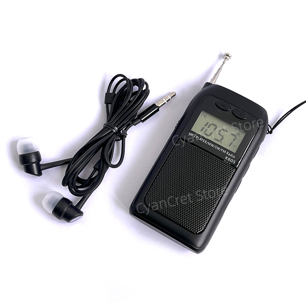 Rádio portátil mini bolso fm am sw mw mp3 player receptor digital estéreo tela lcd de alta sensibilidade com antena de alto-falante
