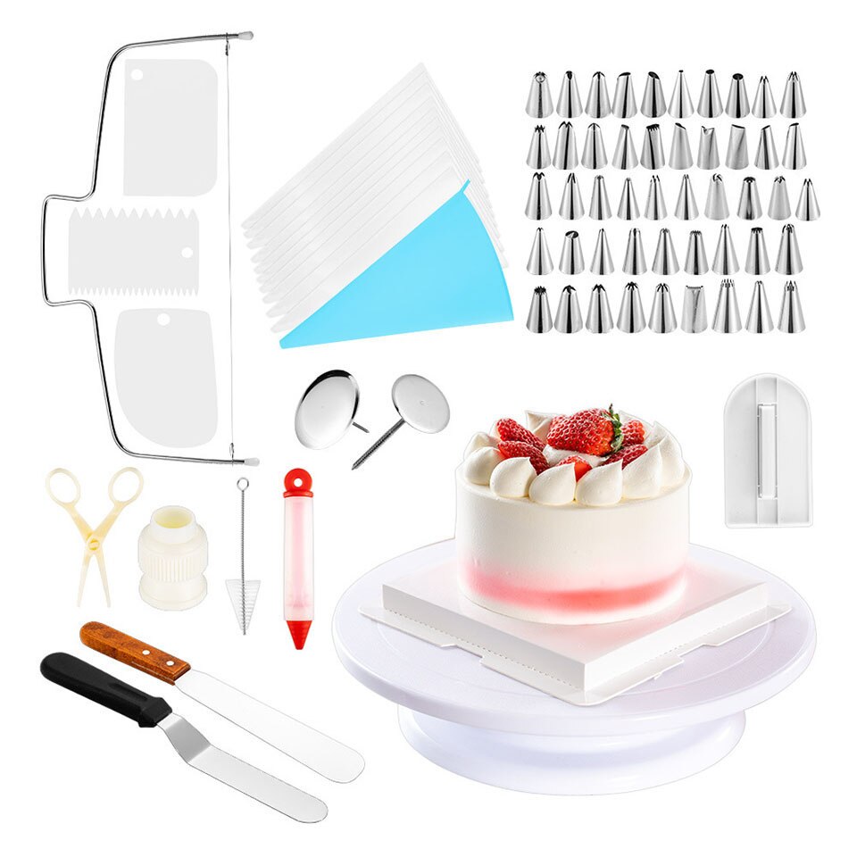 73Pcs Cake Decorating Kits Levert Met Cake Turntable Decorating Tip Icing Spatulaps Silicone Piping Wegwerp Spuitzak: Default Title