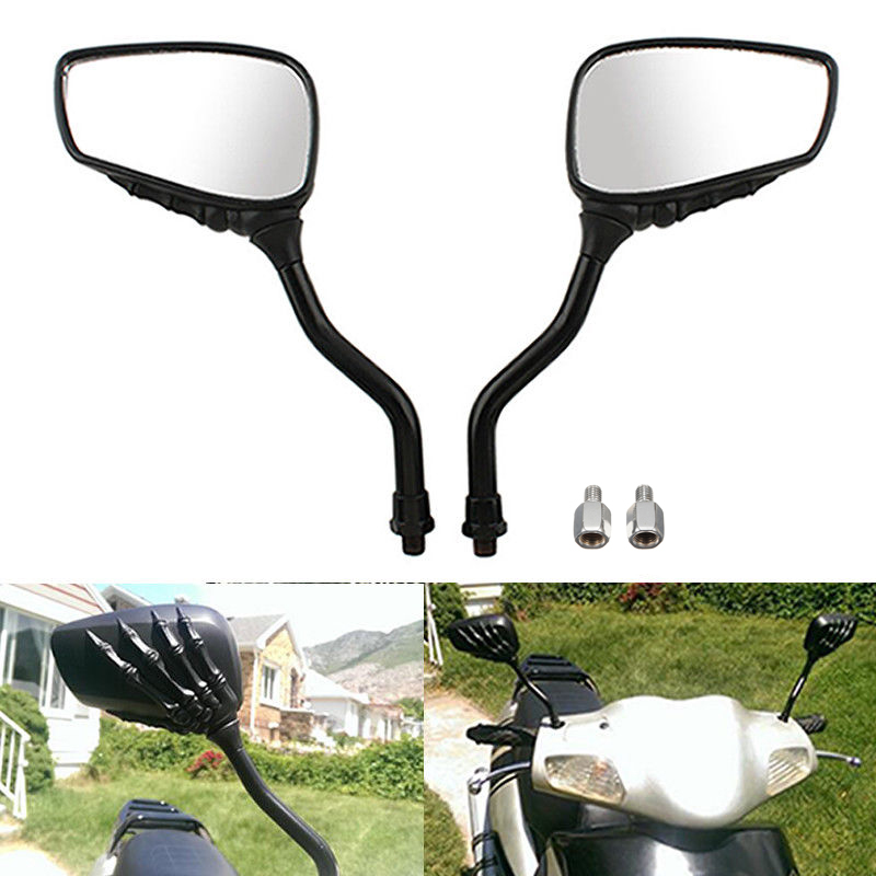 Rétroviseur de moto, accessoires de Scooter électrique, paire de main de crâne 10mm 8mm noir personnalisé squelette griffe guidon vue arrière Scooter électrique