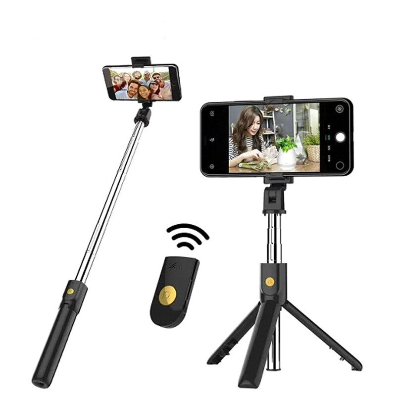 Bluetooth-compatible Selfie Stick Remote Handphone Foldable Handheld Monopod Tripod Camera Extendable Mini Tripod Selfie Stick: black