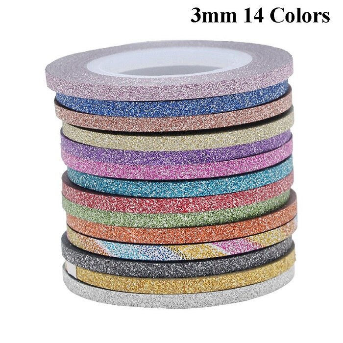 14 kleuren Gemengde Kleur Nail Striping Tape Decal Voor DIY 3D Verscheidenheid Nail Art Tips Decorations Nail Line Folie nail art Tape Sticker: 3mm 14 Colors Set