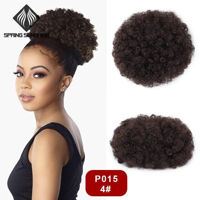 6inch Short Afro Puff Synthetic Hair Bun Kinky Curly Chignon Hairpiece For Women Drawstring Ponytail Updo Hair Extensions 1PC: P015-4