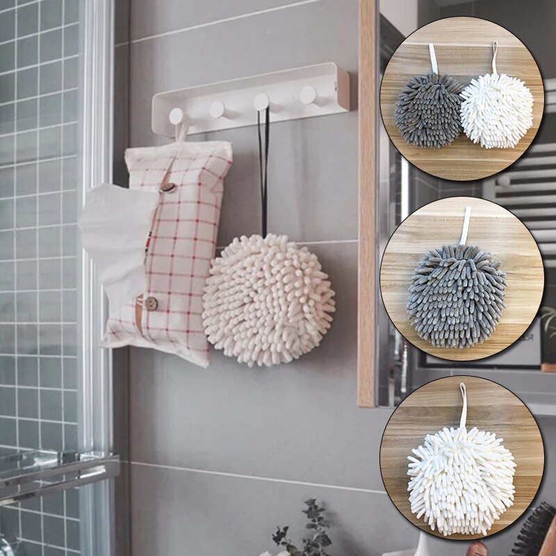 Söt hushålls chenille handduk handavtorkning boll hängbar kök toalett vattenabsorberande handduk