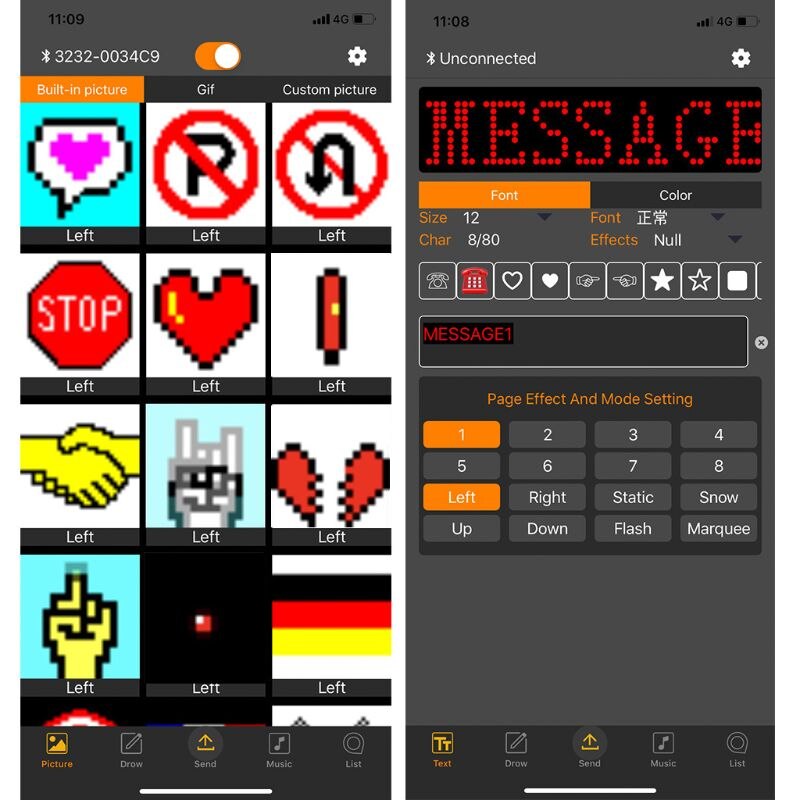 Full colour draadloze bluetooth app bediening auto led-scherm scrollend led-bord, rij-instructies, afbeelding gif licht
