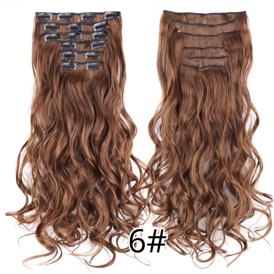 Leeons 16 clip in hair extensions hårtilbehør langt krøllet hår extension clip syntetisk varmebestandig fiber ombre farve: 6