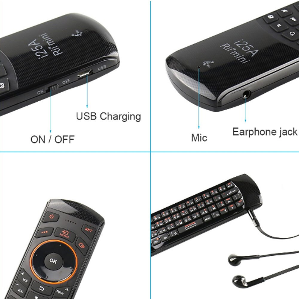 [Original] Rii i25/i25A 2,4 Ghz Mini Drahtlose Tastatur Englisch/Russische Fliege Luft maus mit Kopfhörer Jack für Mini PC/Android TV Kasten
