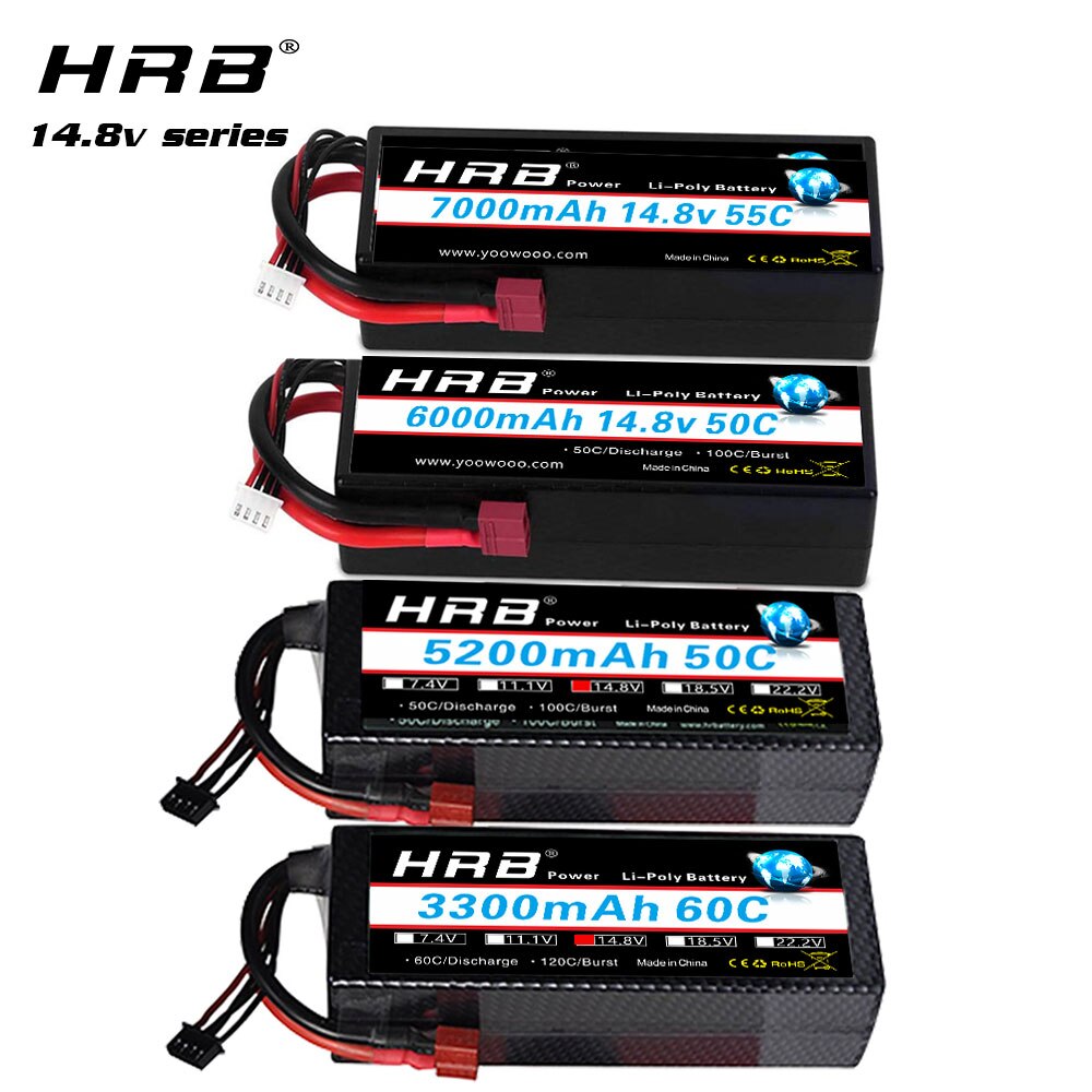 Hrb 4S Lipo Batterij 14.8V 6000Mah 7000Mah 5200Mah 3300Mah Hard Case Rc Auto Batterij XT60 Deans Plug Voor Rc Car Trucks Monsters