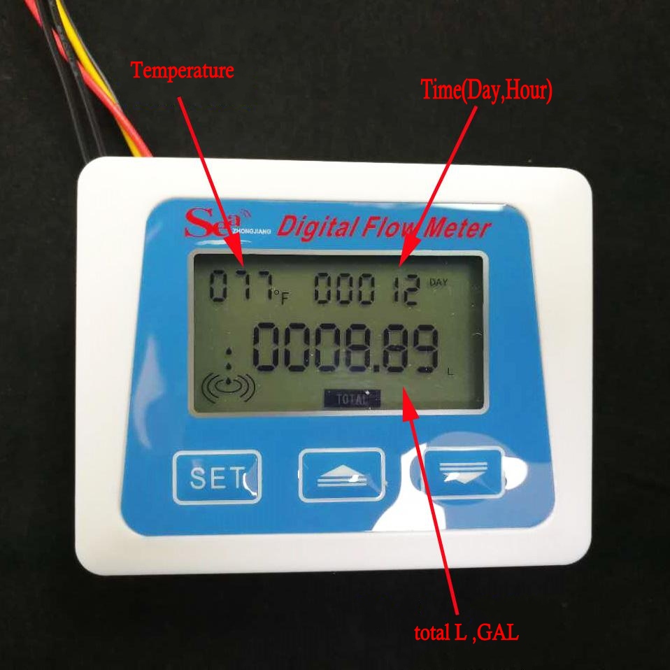 Digitale Lcd Display Water Flow Sensor Flowmeter Totameter Temperatuur Time Record Met G1/2 Flow Sensor