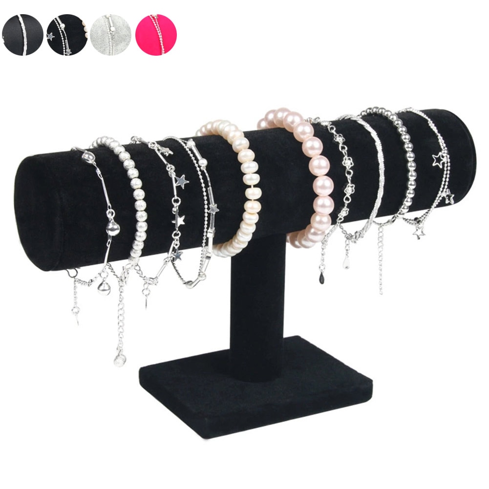 Portable Velvet/PU Leather Bracelet Bangle Necklace Display Stand Holder Watch Jewelry Organizer T-Bar Rack MSK66