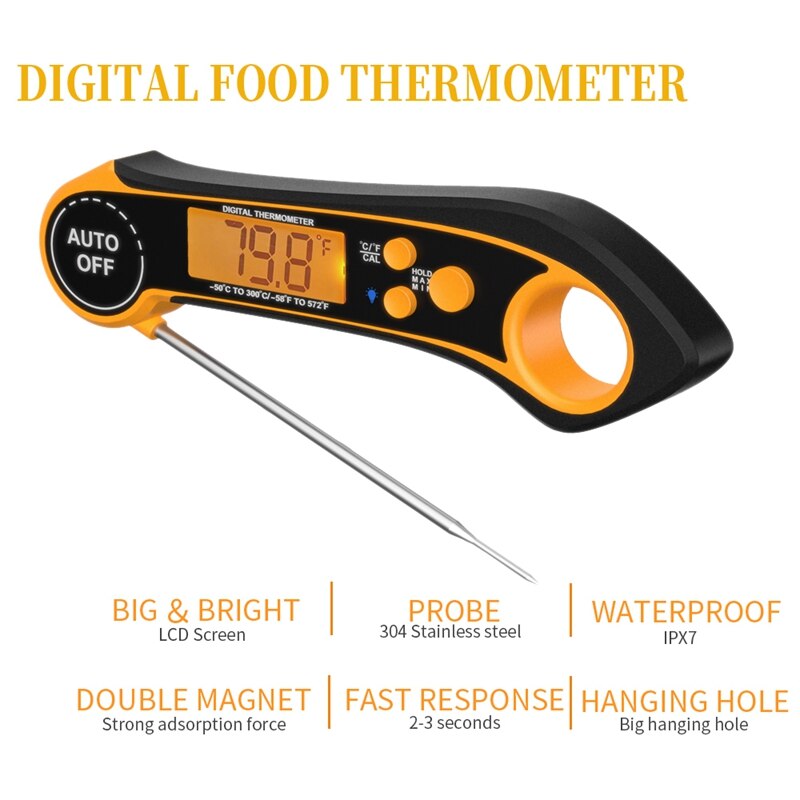 Food Thermometer Digital Instant Read Meat and Cooking Tool Kitchen Steak Deep Fry BBQ Smoker Foldable Temperature Gauge
