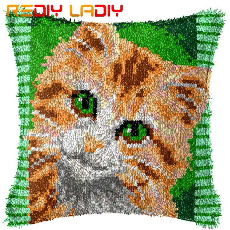 Latch Hook Kits Make Your Own Cushion Two Lovely Cats Printed Canvas Crochet Pillow Case Latch Hook Cushion Front Hobby & Crafts: BZ898