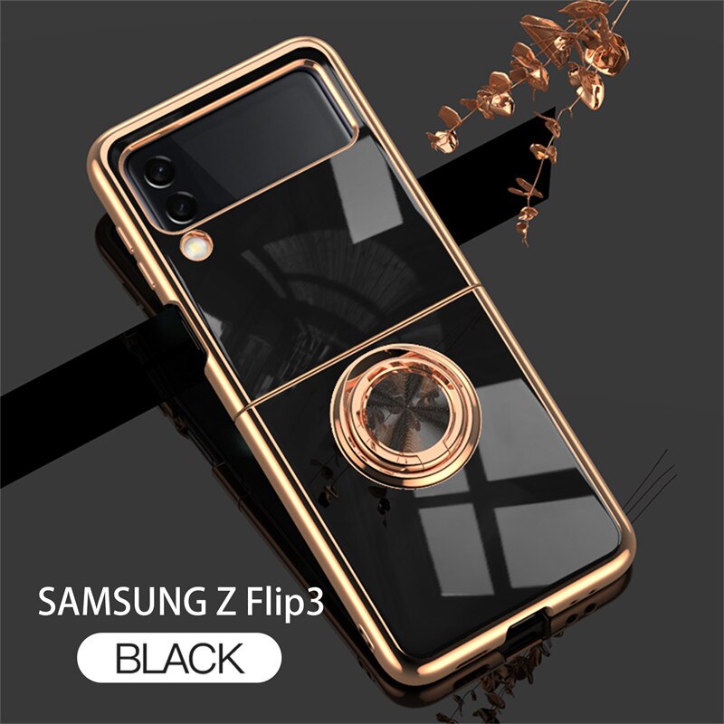 Voor Samsung Z Flip 3 Armor Shockproof Bumper Telefoon Case Voor Samsung Galaxy Z Flip 3 Magnetische Plating Ring Stand houder Cover: T3